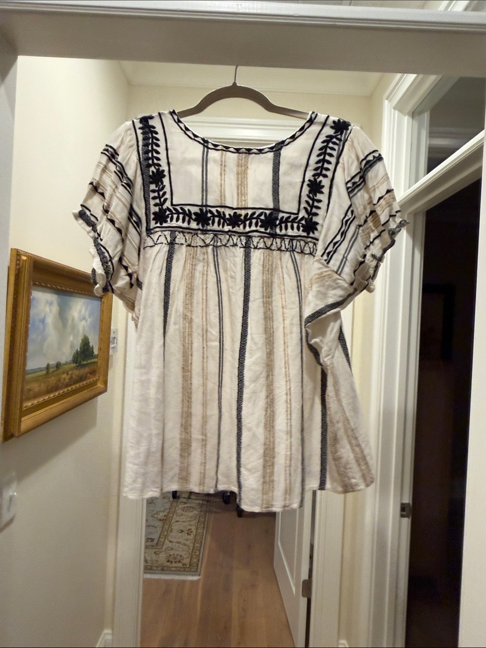 THML embroidered Boho Peasant Top - Cream with Black (bw) - Picture 8 of 8